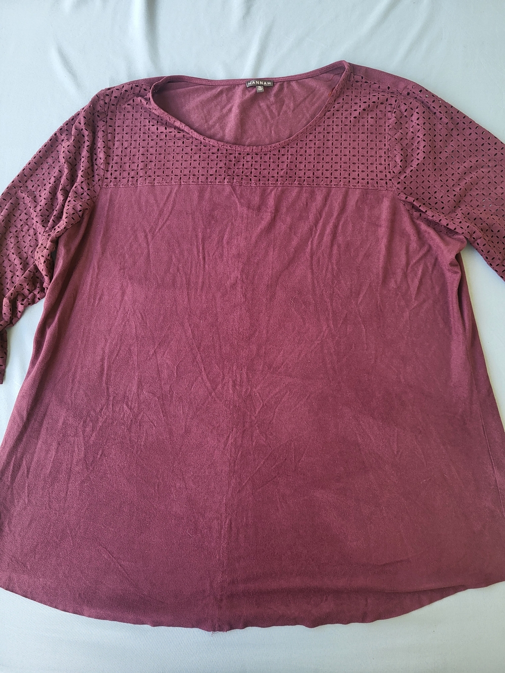 Hannah Long Sleeve Eyelet Yoke Top - Berry Plum